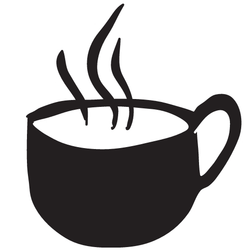 a black icon of a coffee cup with steam