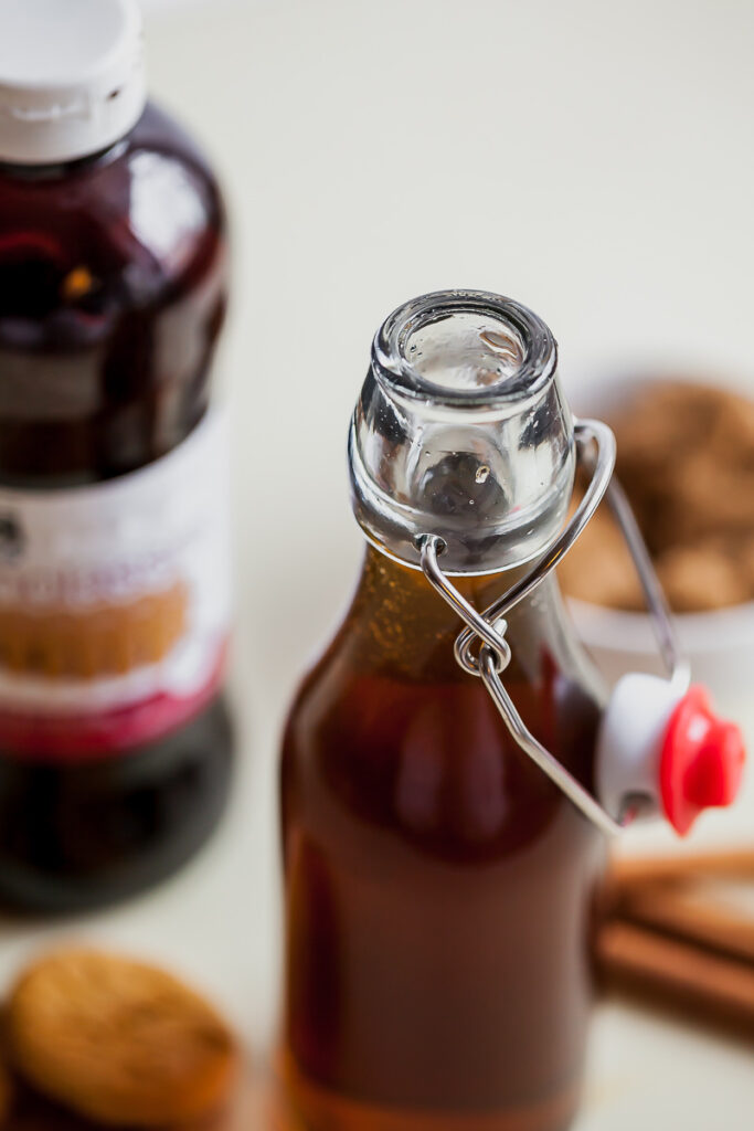 simple syrup in a glass jar with molasses