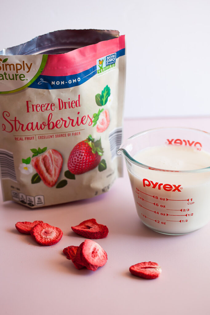almond milk and freeze dried strawberries