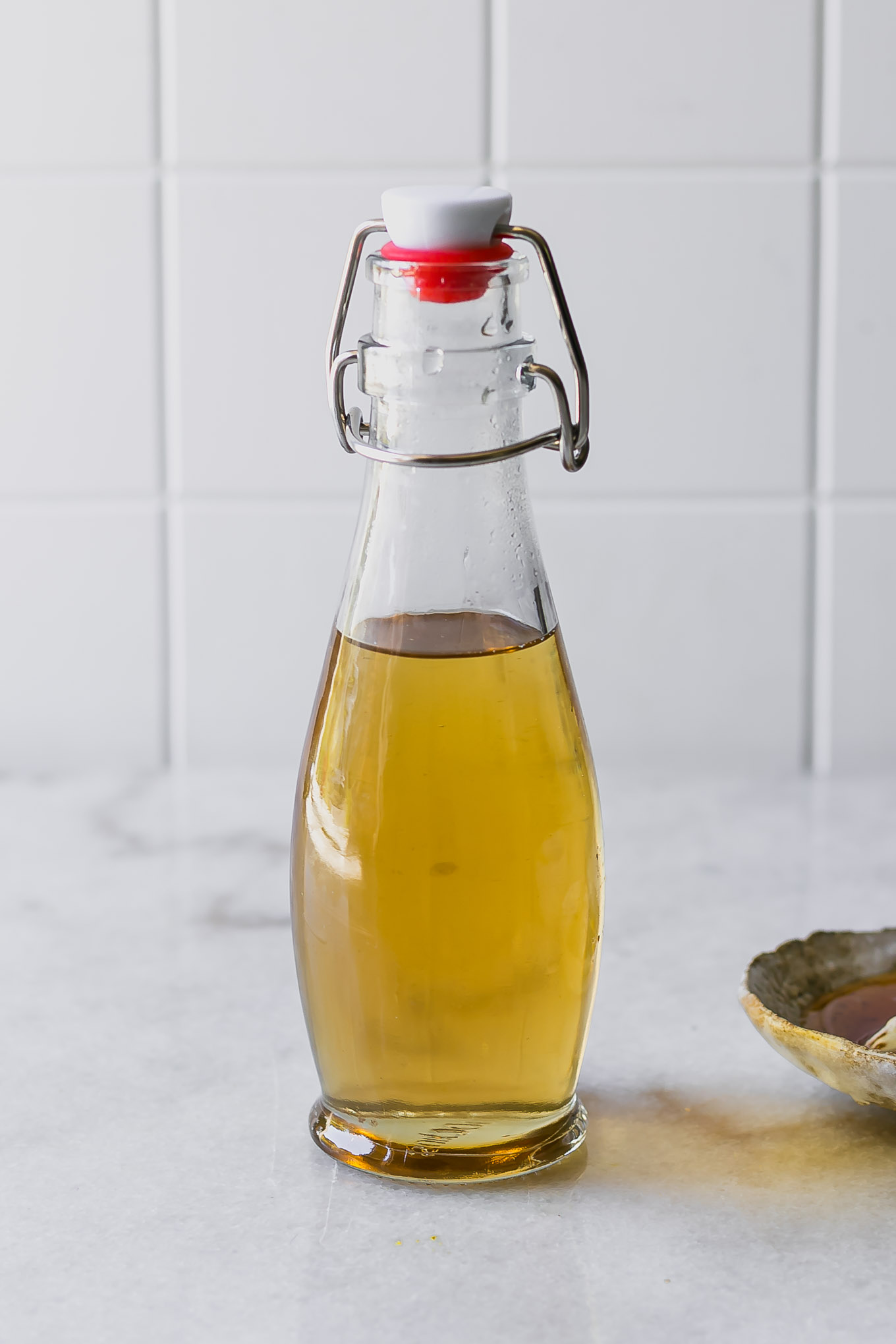 honey and lavender-infused simple syrup on a white table